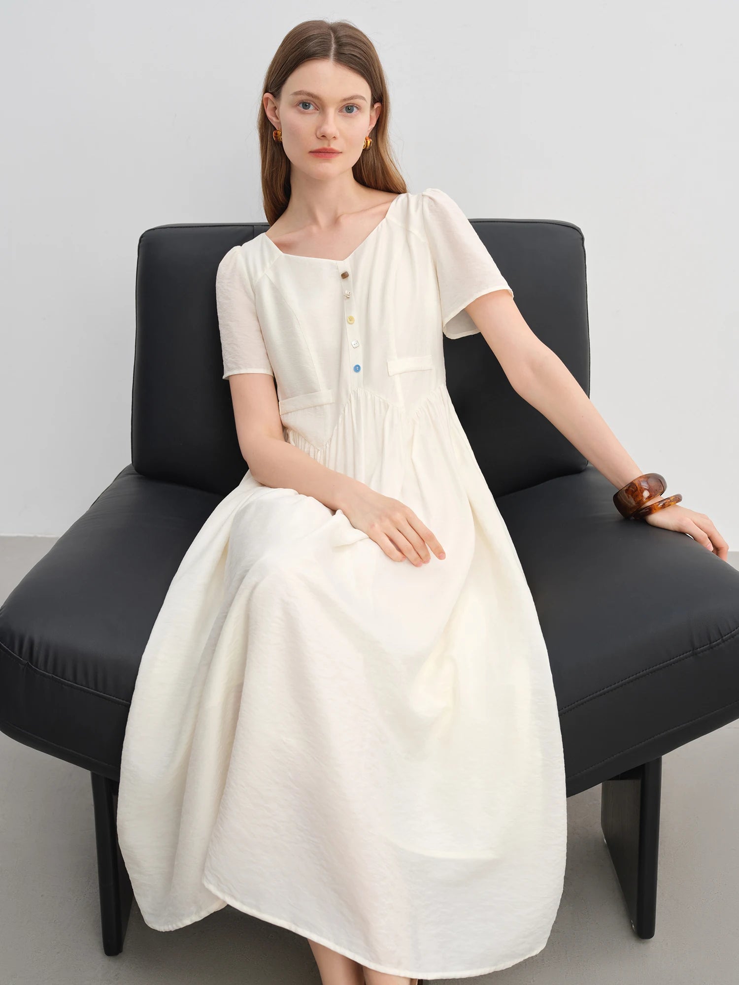 DUSHU Plus Size Women's Sea Salt & White Sand Holiday Style Colorful Button Dress Elegant Summer Long Dress 25DS82942