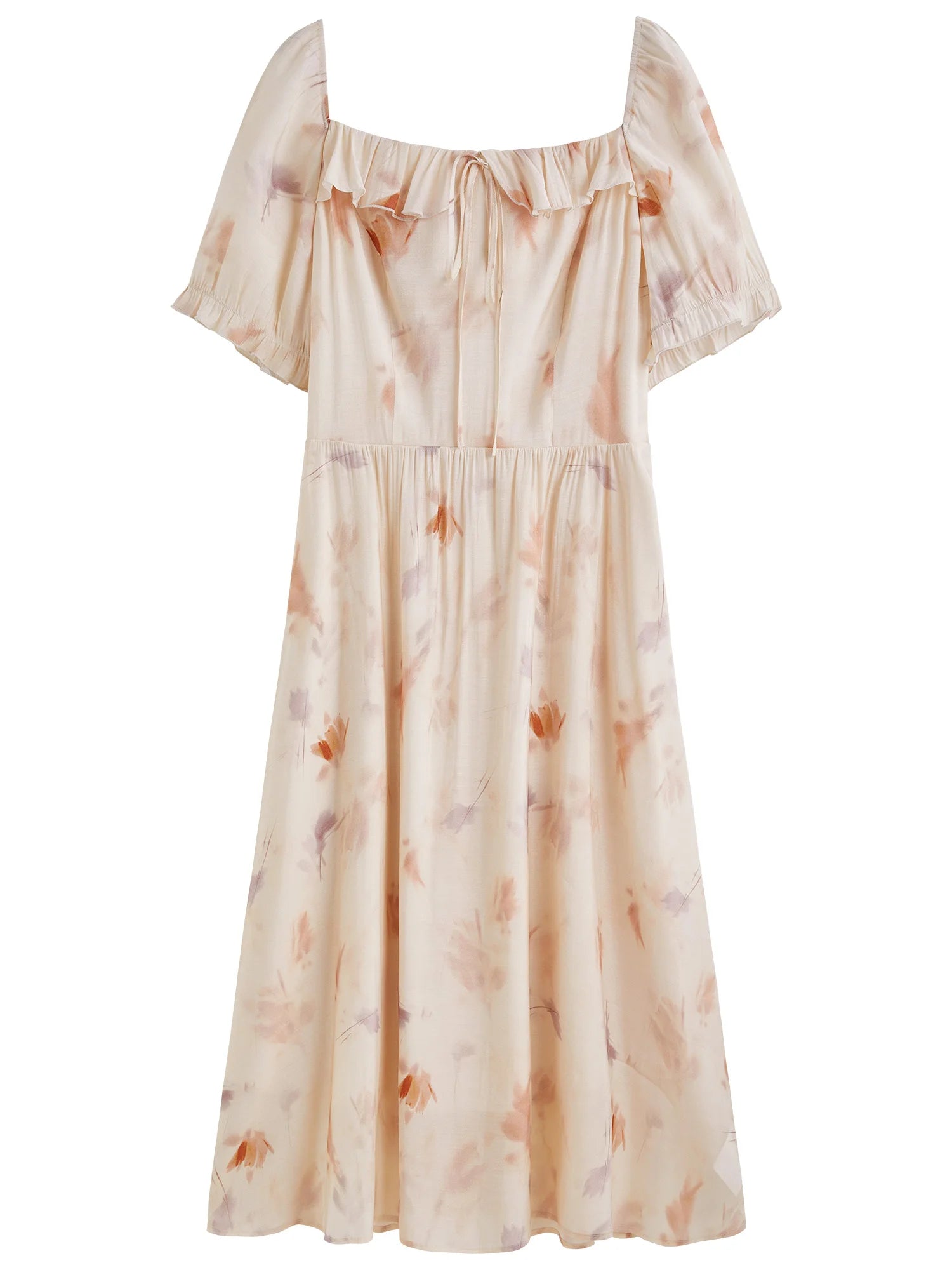 DUSHU Plus Size Floral Tiered Dress 2025 Summer French Style Square Neck Slimming Fit Waist-Defining Resort Casual Elegant Maxi