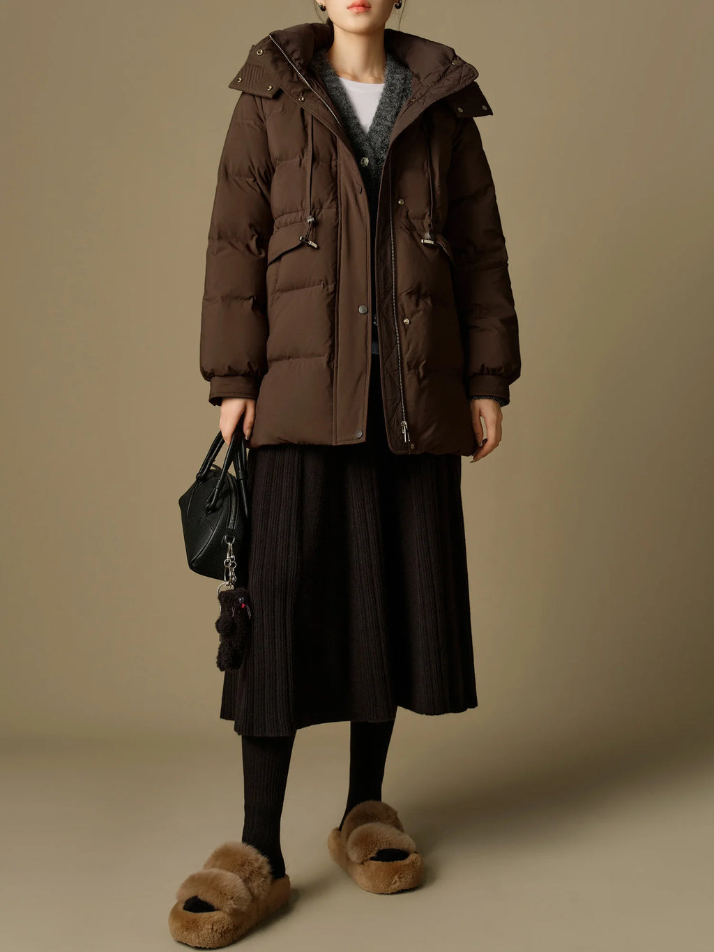 DUSHU 154.4G Filling Amount Short Brown White Duck Down Jacket For Women 2024 Winter New Design Two Colors Warm Coat 24DS84202
