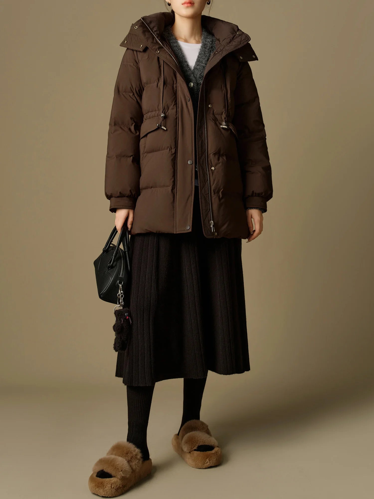 DUSHU 154.4G Filling Amount Short Brown White Duck Down Jacket For Women 2024 Winter New Design Two Colors Warm Coat 24DS84202