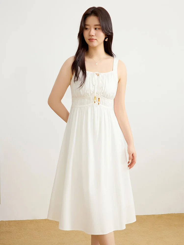DUSHU French Style Beaded Strappy Suspender Dress For Women 2025 Spring Summer Pear-shaped Fresh Sleeveless Long Skirt 25DS81213
