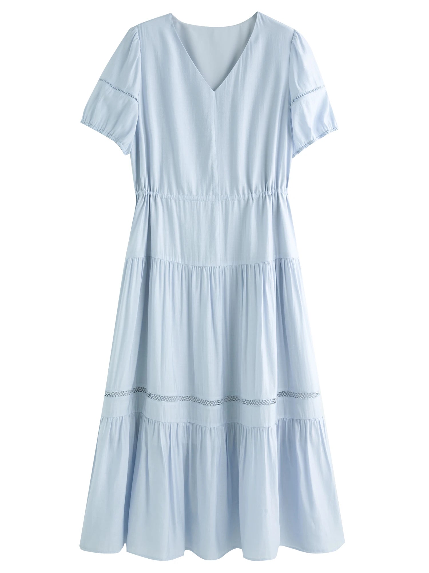 DUSHU 2025 Summer Women's Curve-Flattering Tiered Hem Dress - French-Inspired Design & Breathable Linen for Hourglass Silhouette