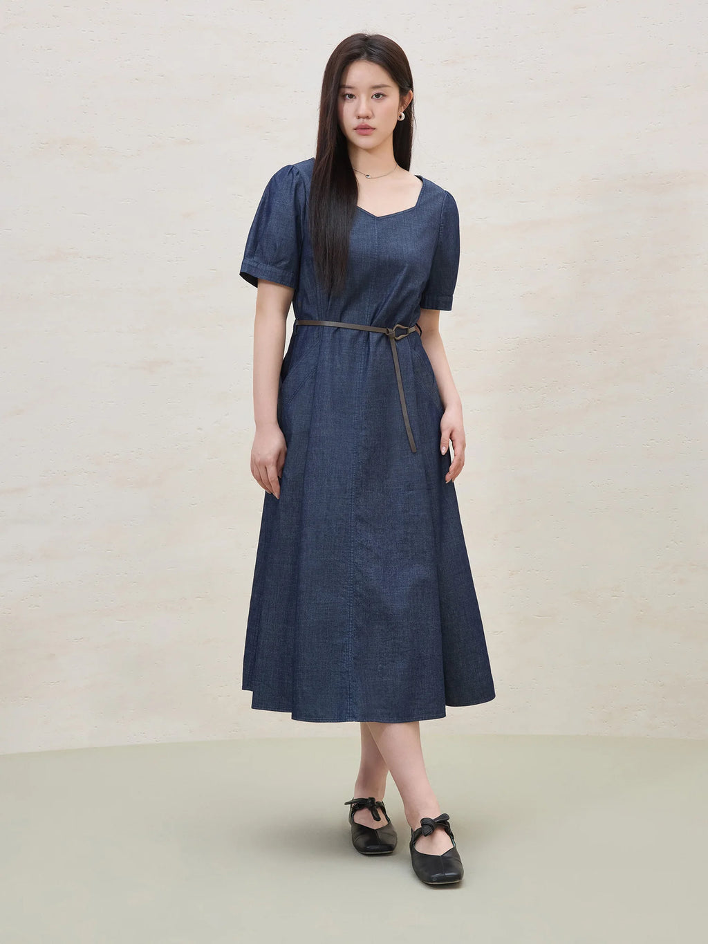 DUSHU Retro Waist-Defining Denim Maxi Dress 2025 Summer Vintage Office Commute Versatile Styling Day-to-Night Transition Dress