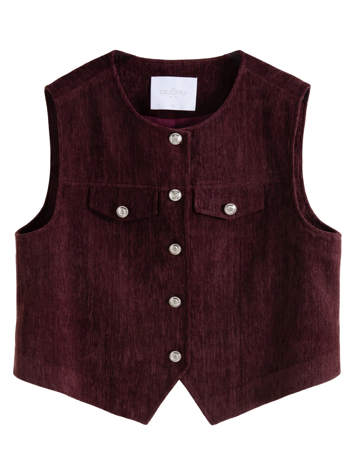 DUSHU Women Vest Sets Brown Short Vest Coats Back Elastic Waist Long A-LINE Skirt Pullover Tops 24DS84604+24DS84605+24DS84606