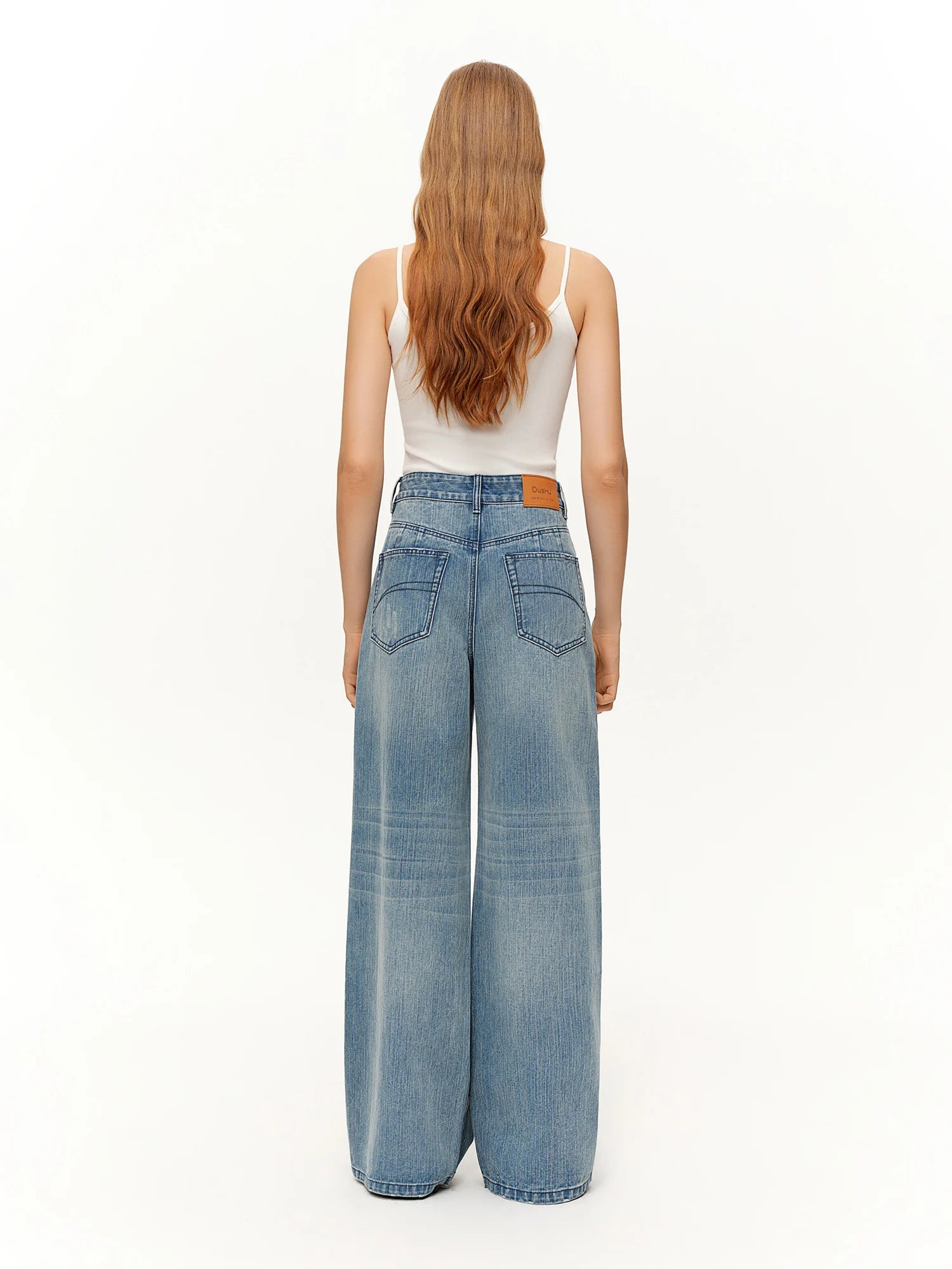 DUSHU Ripped Denim Wide-Leg Loose Jeans 2026 Spring New Arrival Casual Slimming Design Floor Lenghth Long Cotton Contain Pants