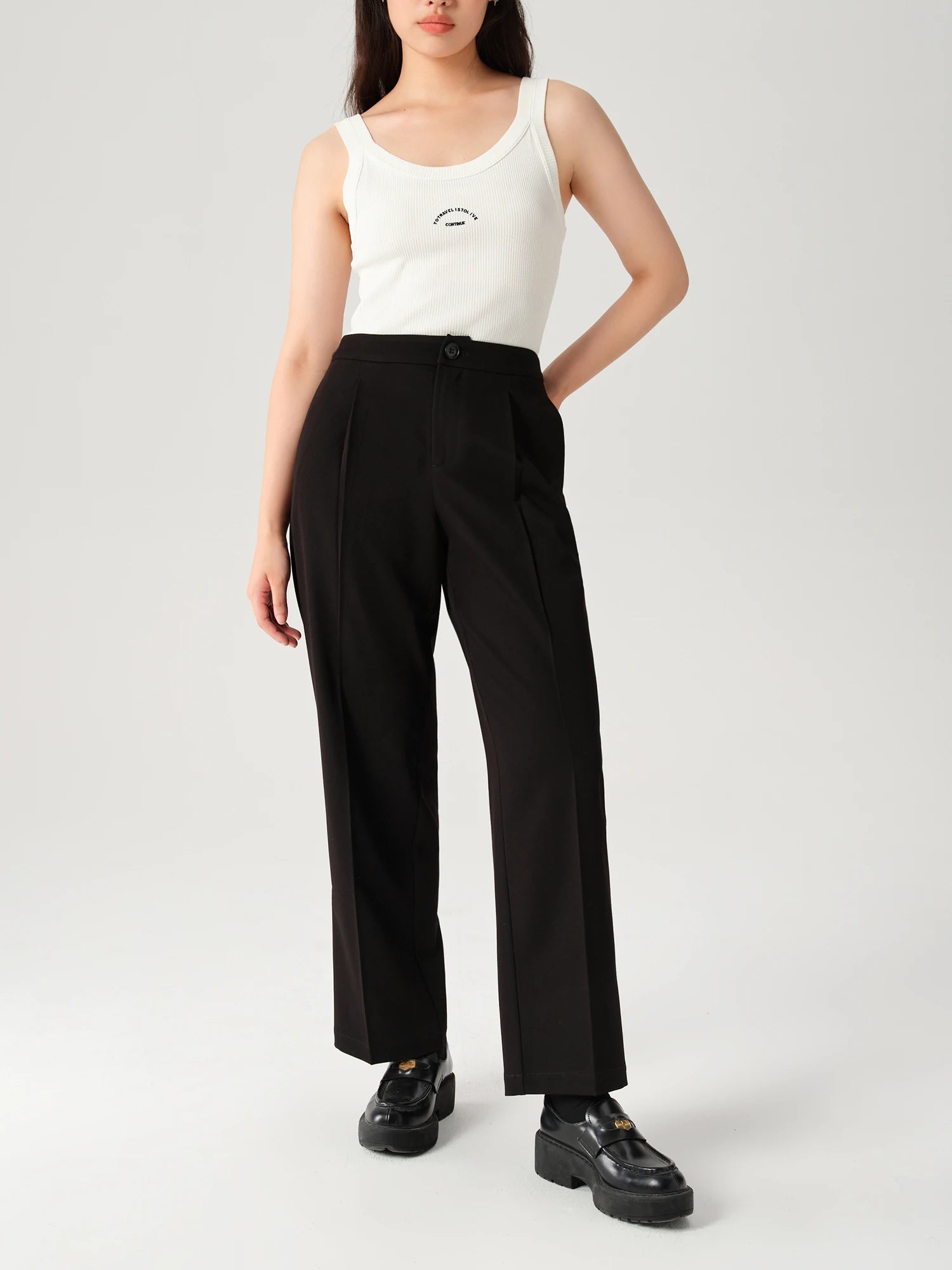 DUSHU Commuting All-match Casual Pants For Women 2024 Autumn New Design Black Trousers For All Body Type