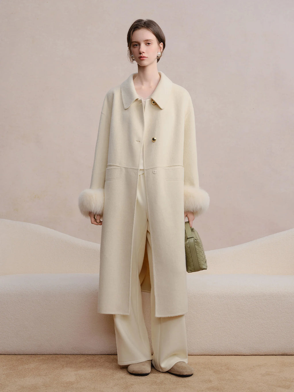 DUSHU Plus Size Women's Detachable Collar Double Faced Wool Coat 2025 Winter Swan Style Tweed Overcoat Elegant Casual Outerwear