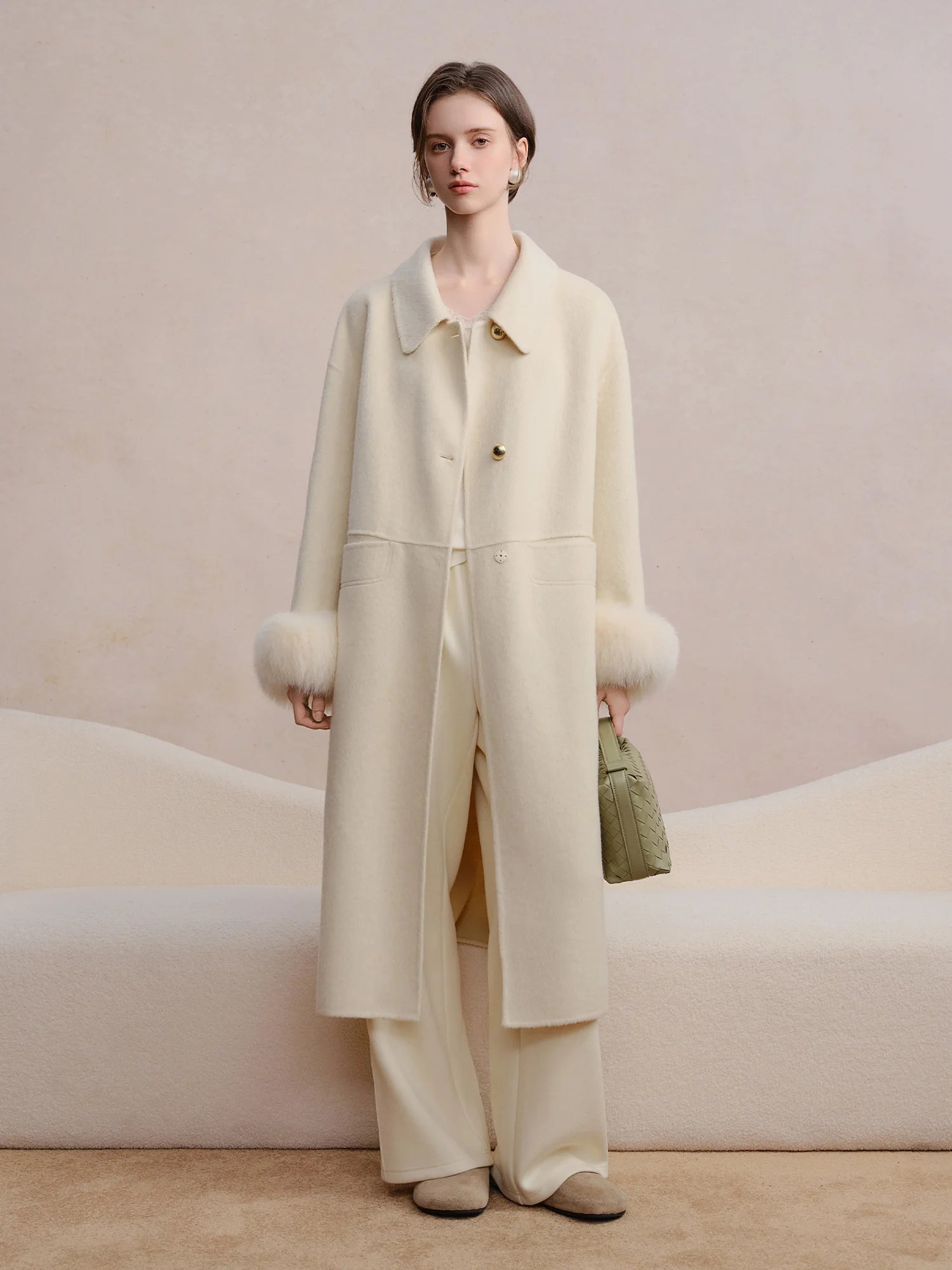 DUSHU Plus Size Women's Detachable Collar Double Faced Wool Coat 2025 Winter Swan Style Tweed Overcoat Elegant Casual Outerwear