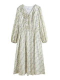 DUSHU Plus Size Women Clothing 2025 Spring New Style French Waist Cinched Floral Dress Fashionable Dress 25DS81300