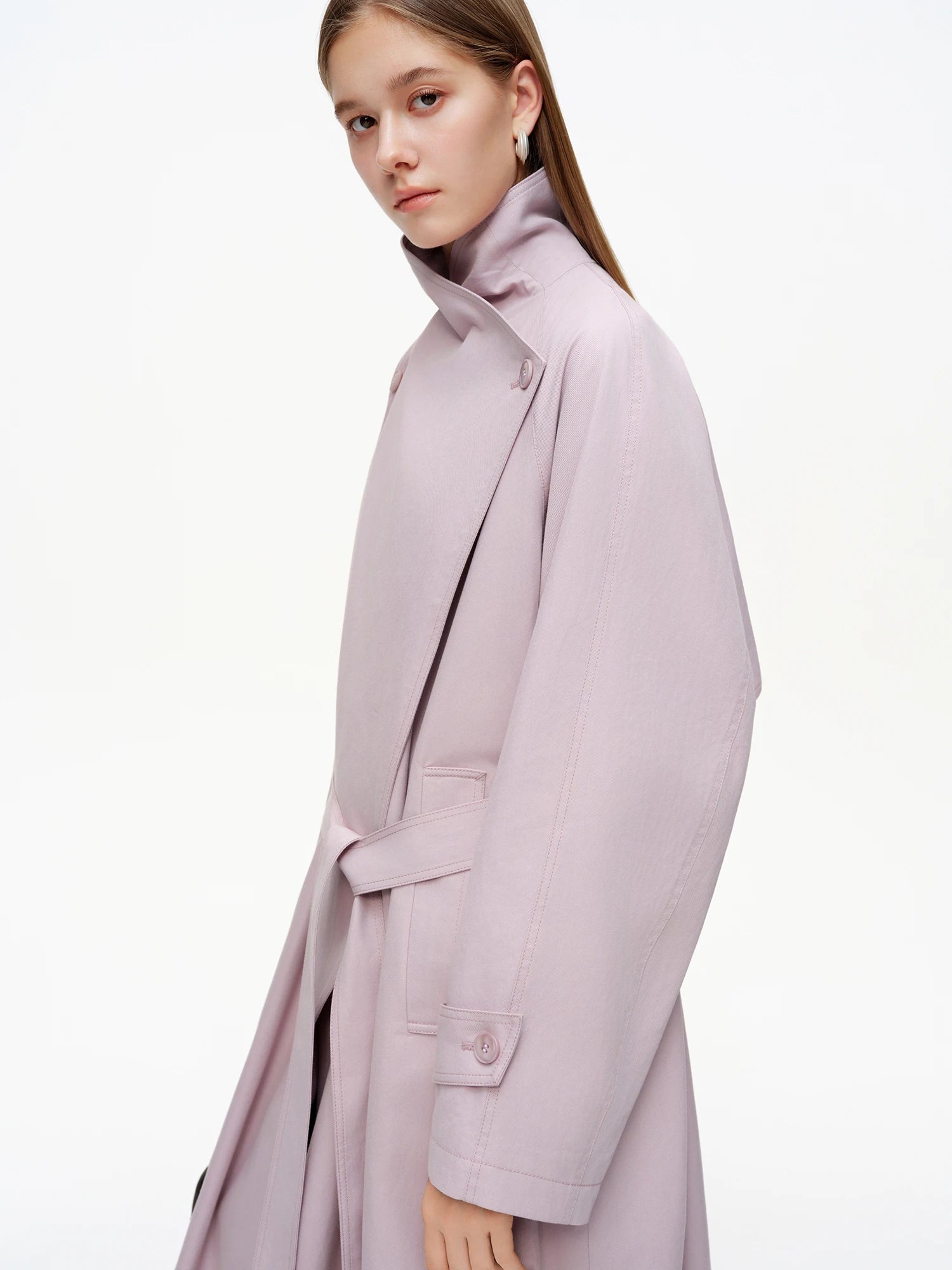 DUSHU Women's British Style Trench Coat 2026 Spring Lapel Slim Fit Mid-Length Outerwear Draped Temperament Solid Simple Ins BF