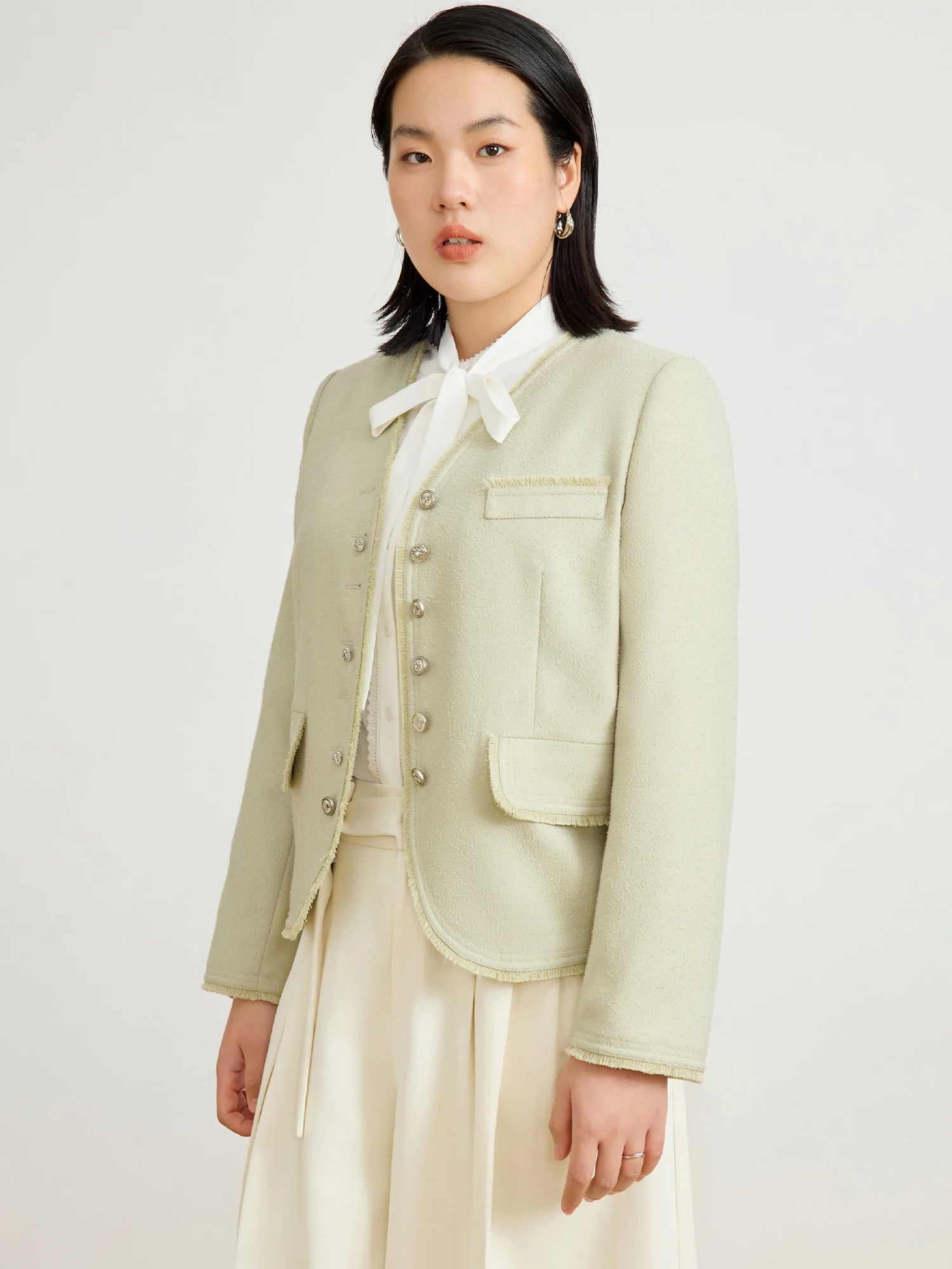 DUSHU Plus Size Women's Tassel Hairy Short Coat 2025 Spring New Office Lady Fashion V-neck Casual Loose Coat 25DS81079