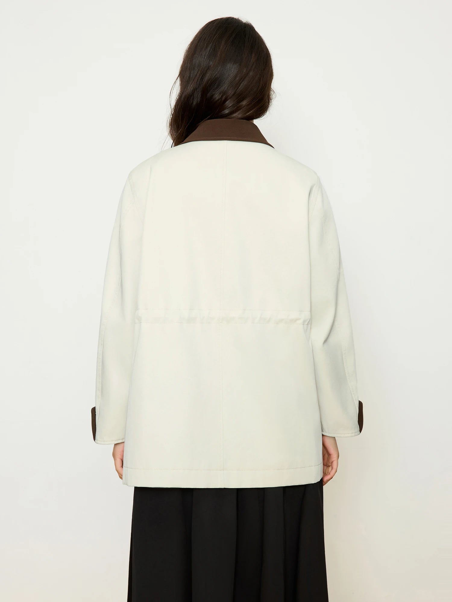 DUSHU Women Spring Casual Trench One Hand Length Turn-down Collar Trenches Drawstring Women Beige Grey Coats 25DS81201