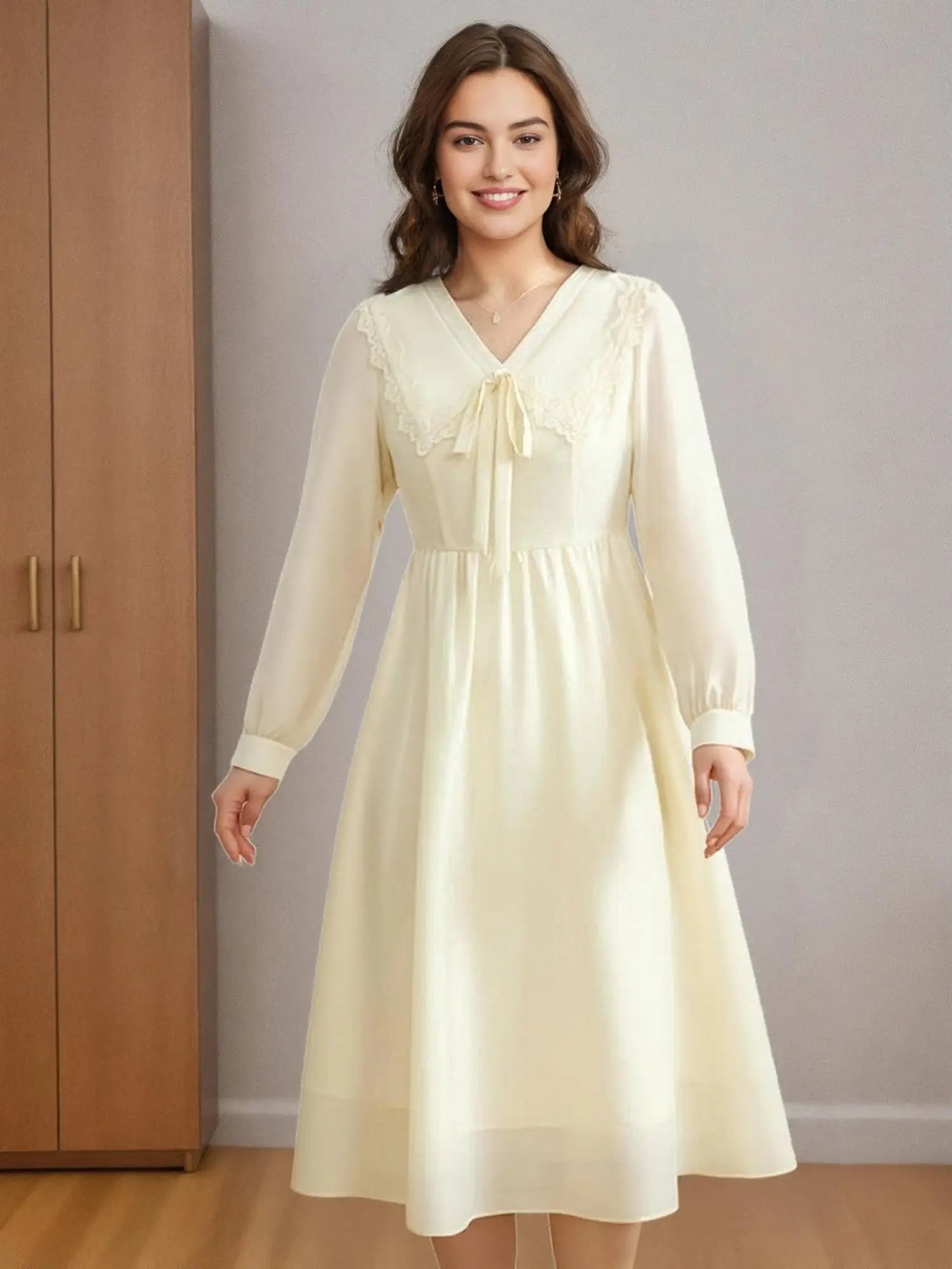 DUSHU Women Spring Long Dresses Blue Sweet Female Peter Pan Collar Long Sleeve Dress 2025 A-LINE Commuter Dress 25DS81230