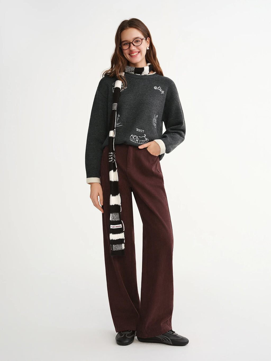 DUSHU 2025 Winter Women's High Waist Straight Wide Leg Pants - Office Casual Trousers with Stretch Fabric for Daily Comfort Wear