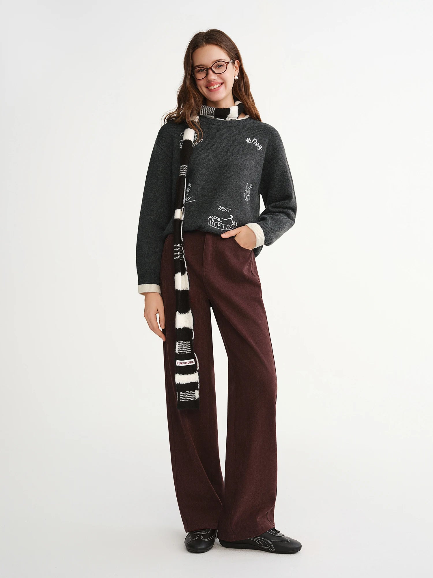 DUSHU 2025 Winter Women's High Waist Straight Wide Leg Pants - Office Casual Trousers with Stretch Fabric for Daily Comfort Wear
