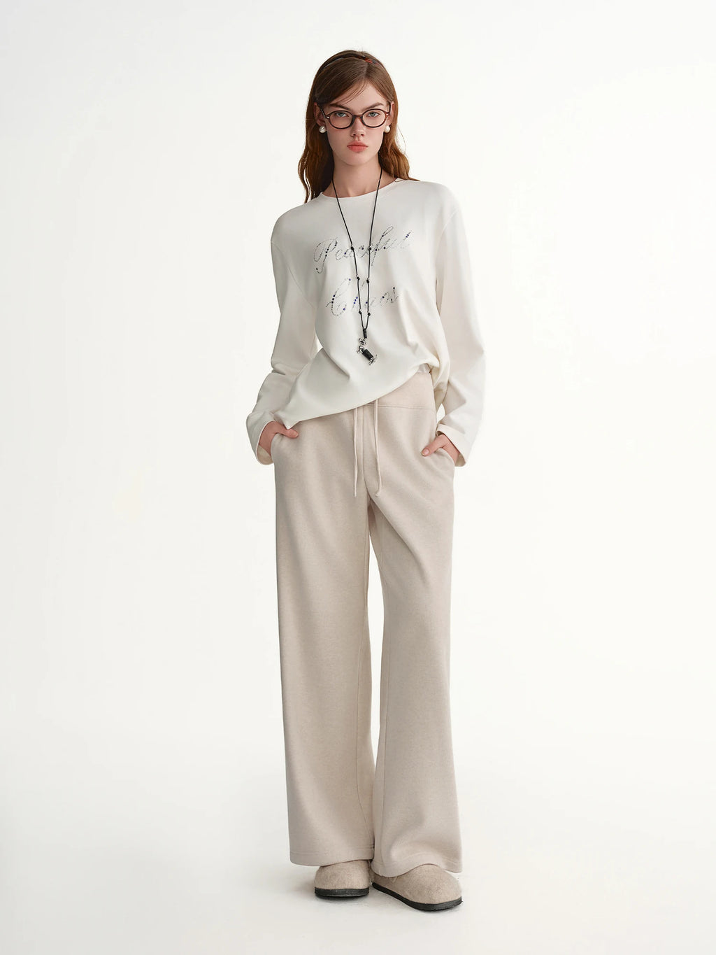 DUSHU 2025 Winter Women's High Waist Drawstring Fleece Lined Loose Fit Casual Pants with Soft Fabric for Comfortable Daily Wear