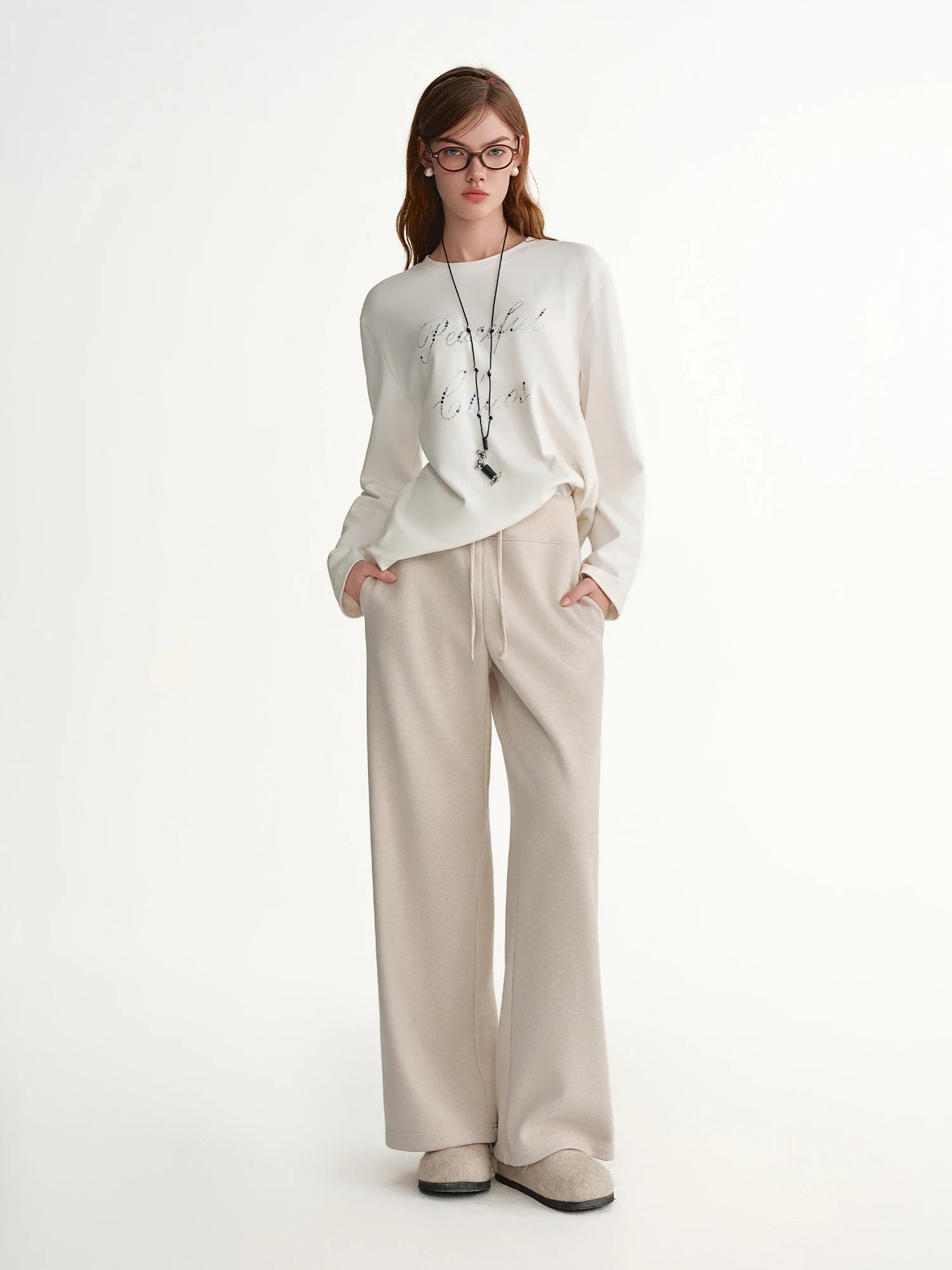 DUSHU 2025 Winter Women's High Waist Drawstring Fleece Lined Loose Fit Casual Pants with Soft Fabric for Comfortable Daily Wear