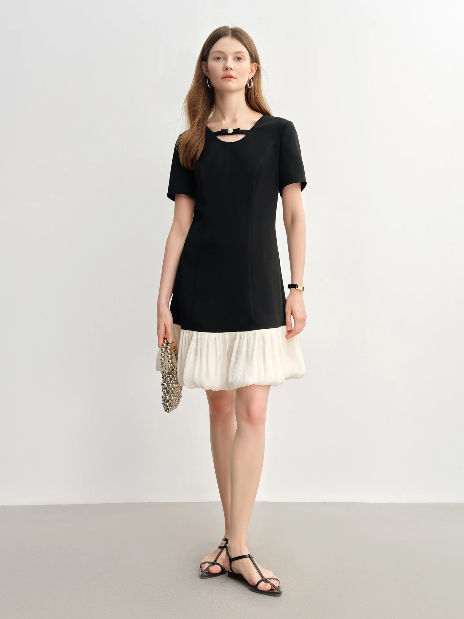 DUSHU Women Elegant Temperament Splicing Dress For Women 2025 Summer New French Style Cloud Dress Fashion Short Dress 25DS82797