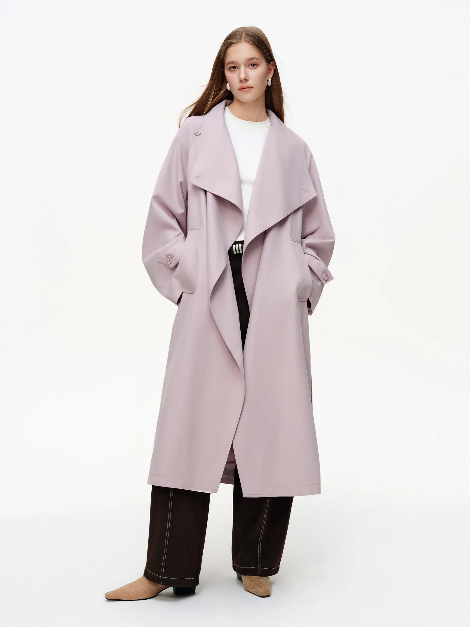 DUSHU Women's British Style Trench Coat 2026 Spring Lapel Slim Fit Mid-Length Outerwear Draped Temperament Solid Simple Ins BF