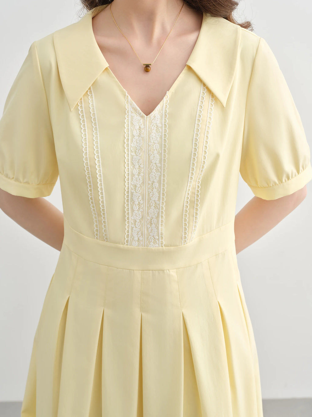 DUSHU Plus Size Women's Slim Dress Summer Sweet Age-reducing Waist Short Sleeve V-neck High Waist Pleated 25DS82288