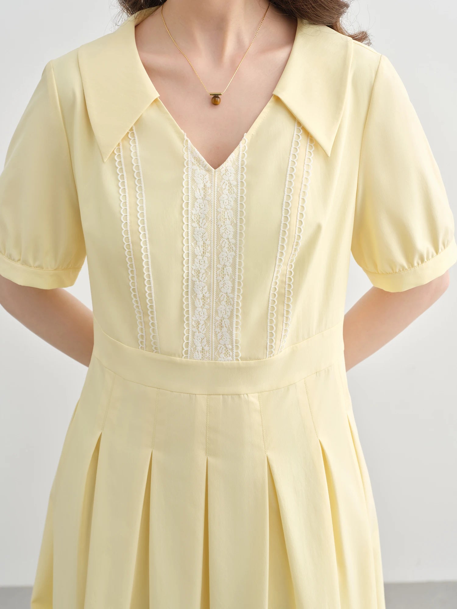 DUSHU Plus Size Women's Slim Dress Summer Sweet Age-reducing Waist Short Sleeve V-neck High Waist Pleated 25DS82288
