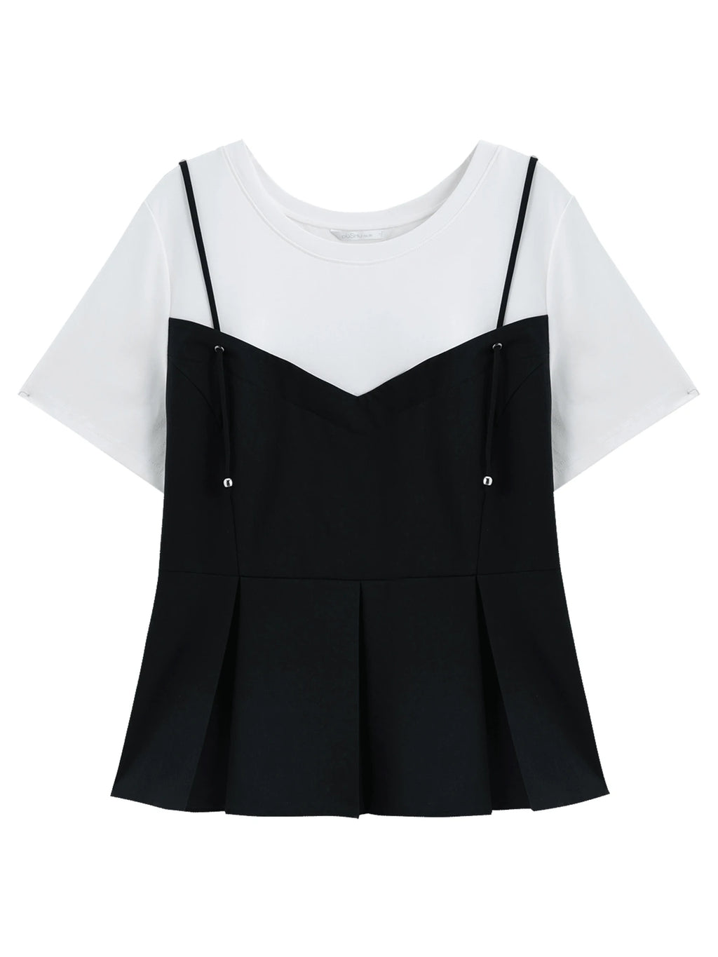 DUSHU Fake Two-piece Simple Commuter Strappy T-shirt For Women 2025 Summer New Arrival Fashionable All-match Tops 25DS82278
