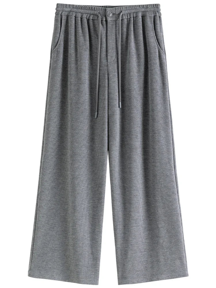 DUSHU 【Length Optional】Sports Style Leisure High-waist Loose Straight Pants for Women Winter New Versatile Long Trousers Female
