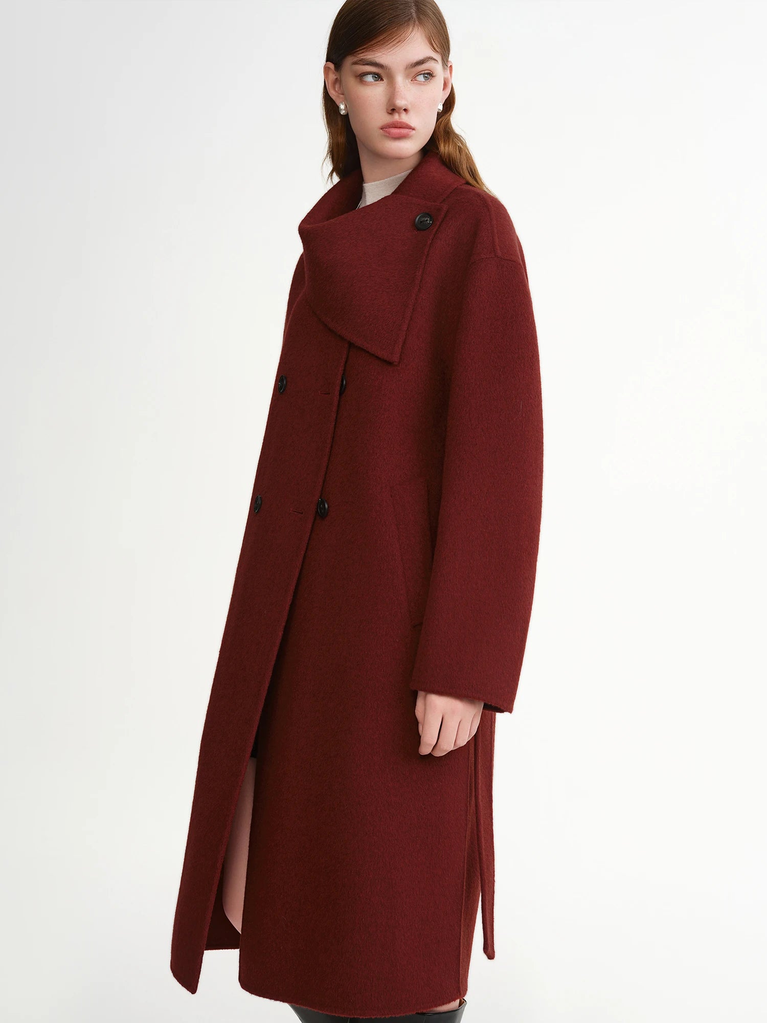 DUSHU Plus-Size Women's Design-Driven Scarf Collar Wool-Blend Overcoat 2025 Winter New Arrival Wool Coats Two Colors Available