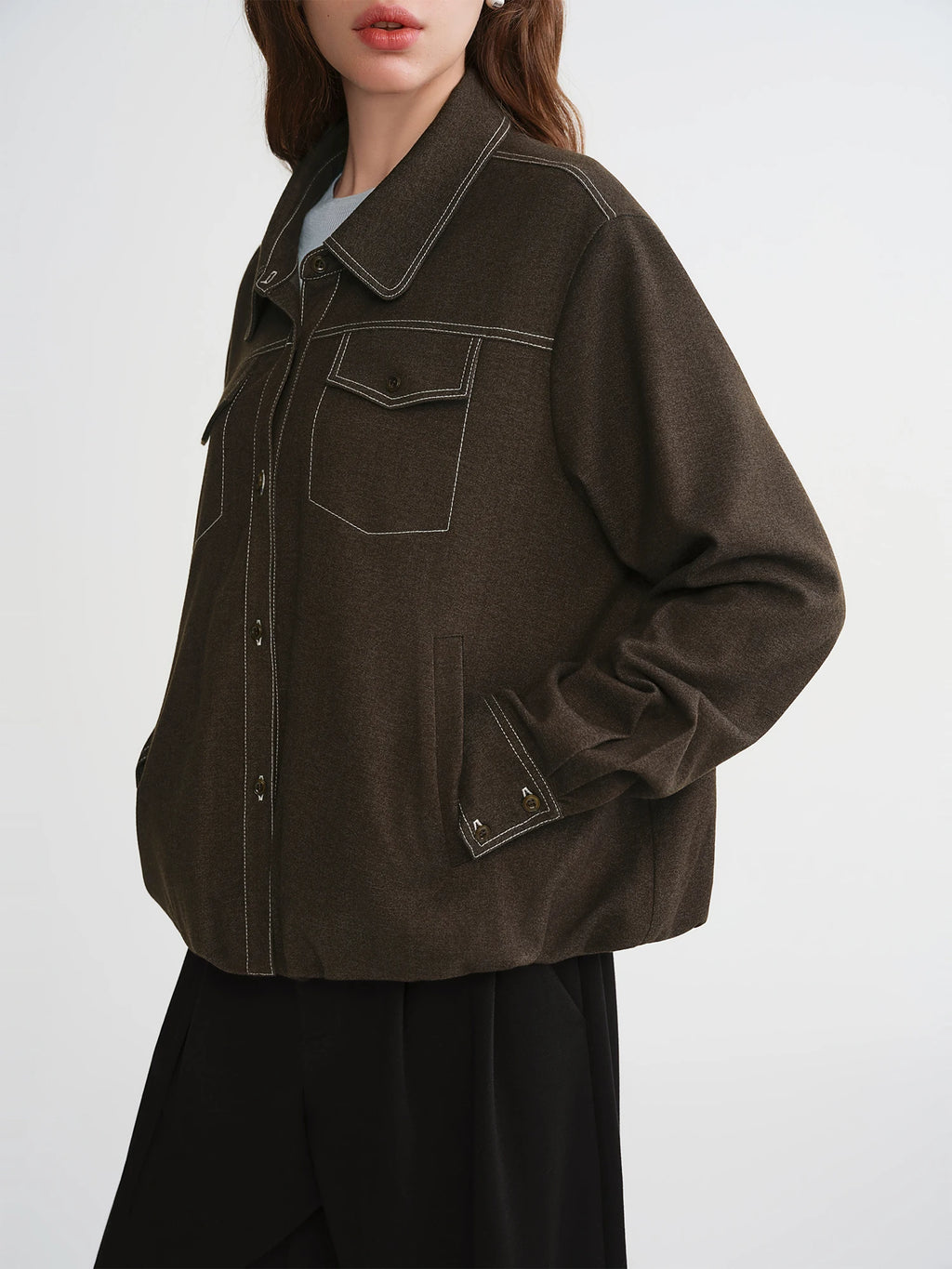 DUSHU Plus-Size Women's Fashion Urban Nomadic Style Bell-Flared Oversized Contrast Stitching Blouse Winter Tops 2025 New Arrival