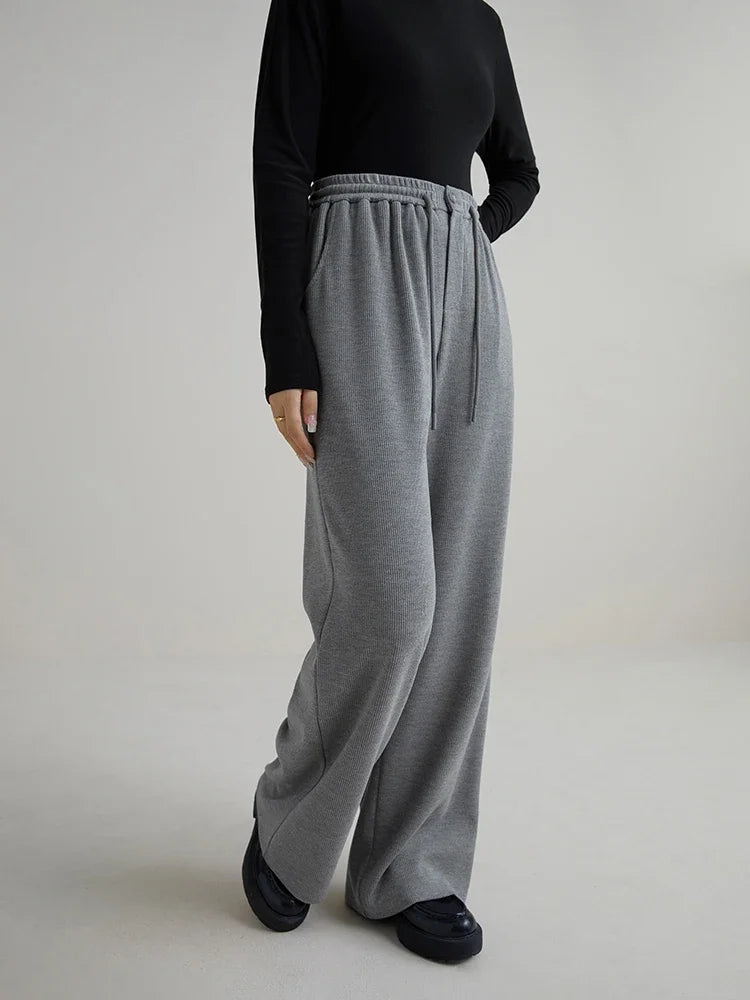 DUSHU 【Length Optional】Sports Style Leisure High-waist Loose Straight Pants for Women Winter New Versatile Long Trousers Female