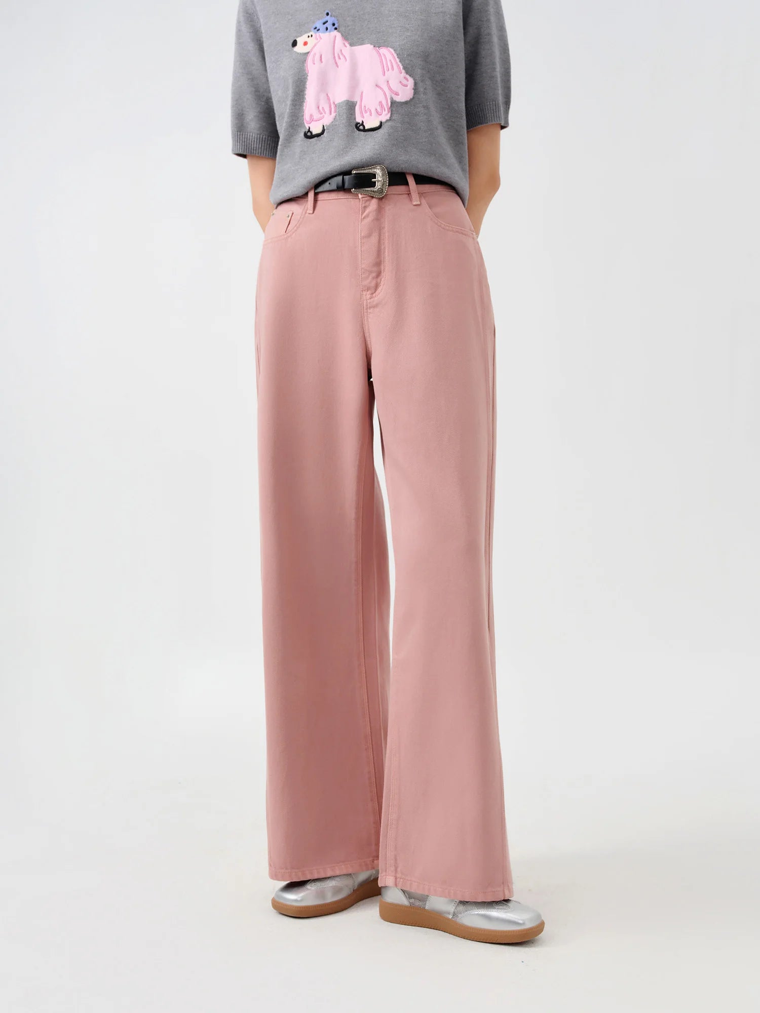 DUSHU Women Jeans【3 Colors】Autumn High Waist Straight Female Jeans 2024 Fall Denim White Long Trouser Pink Pants 24DS83017