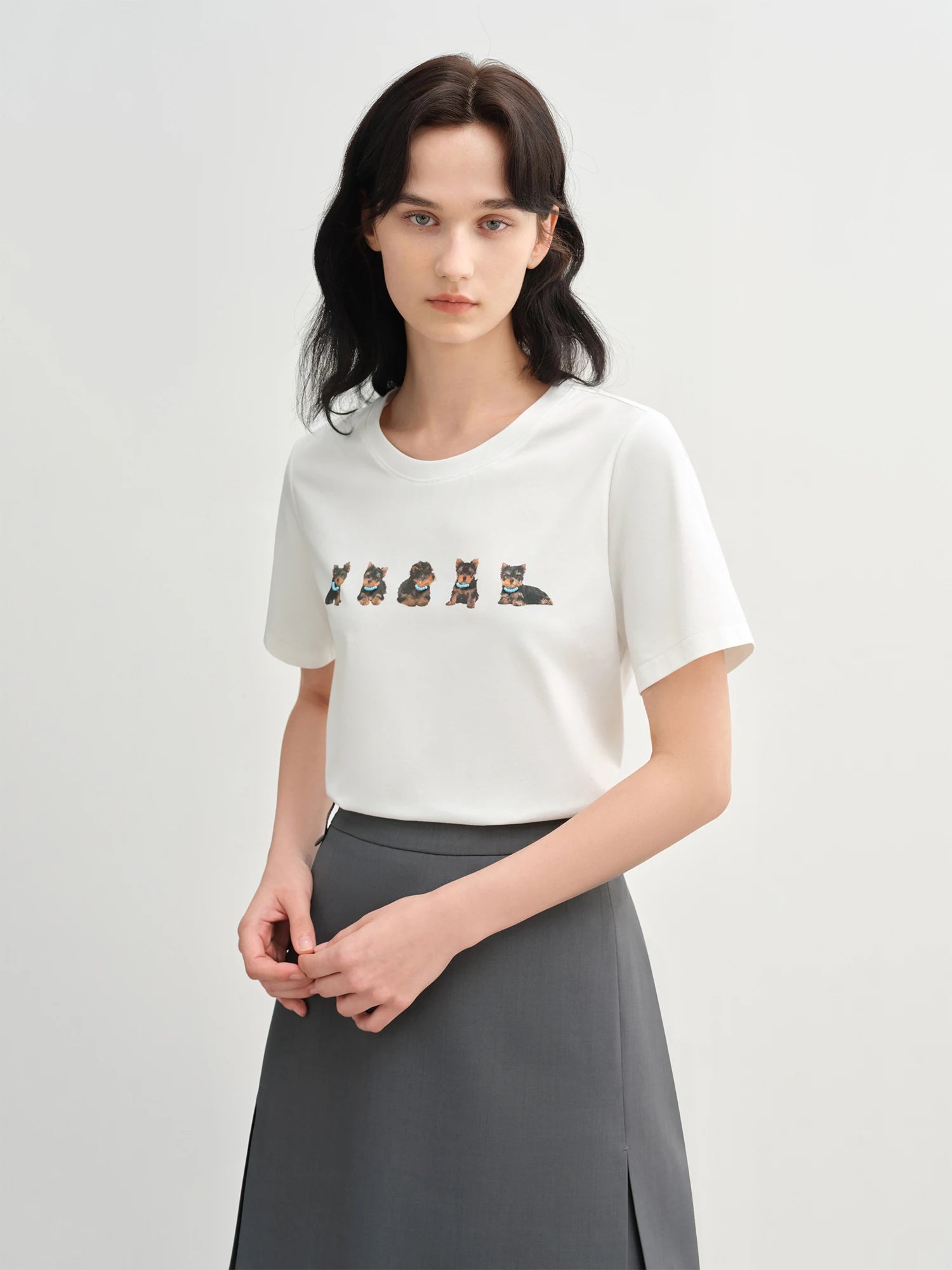 DUSHU 2025 Summer Women's Canine-Inspired Cooling Tee - Playful Pet Print & Office-Ready Breathable Short Sleeve T-Shirts