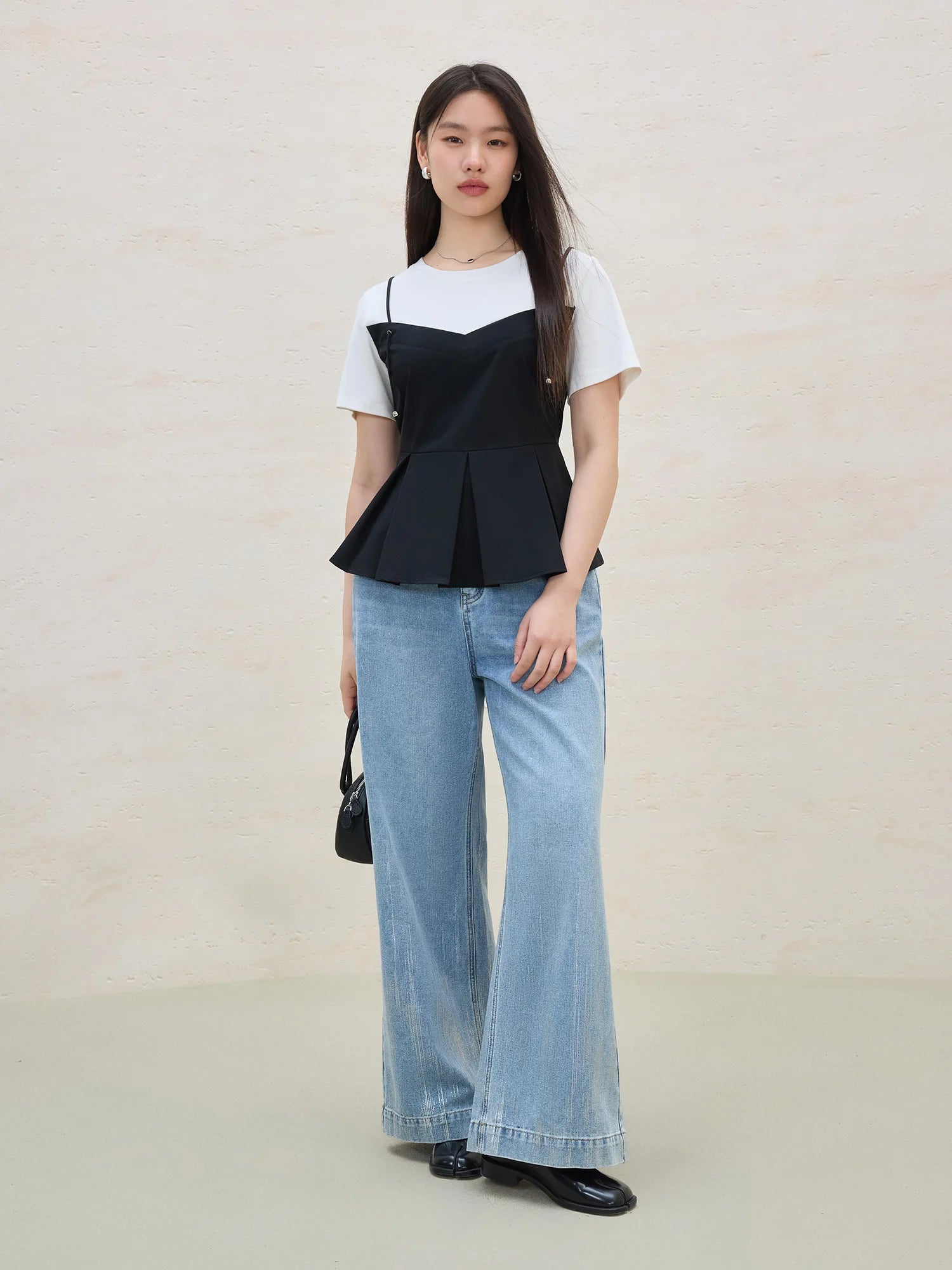 DUSHU Fake Two-piece Simple Commuter Strappy T-shirt For Women 2025 Summer New Arrival Fashionable All-match Tops 25DS82278