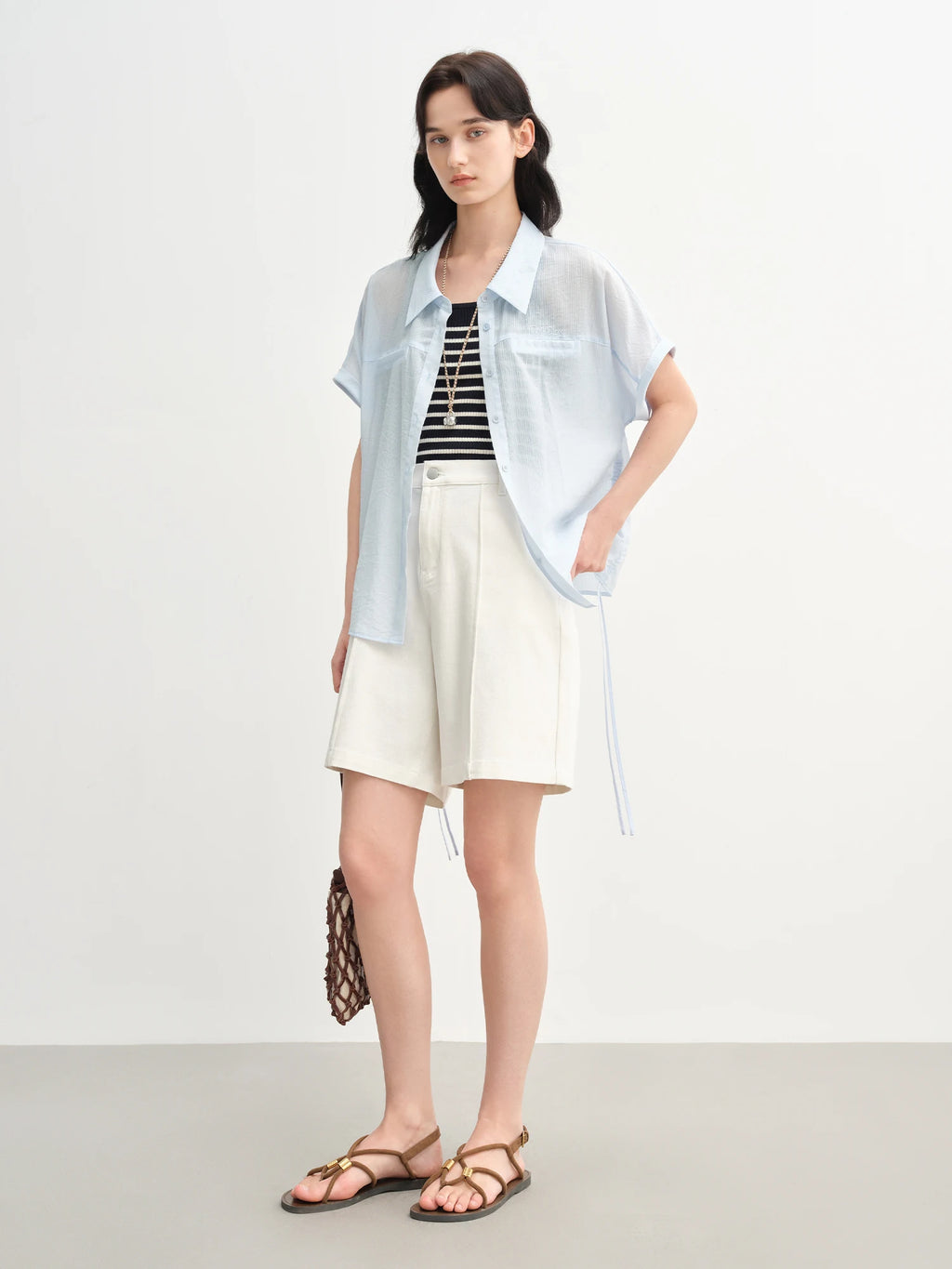 DUSHU Summer Women Curve-Flattering Lyocell Shirt - Adjustable Drawstring & Breathable Design for Effortless Office-to-Outing