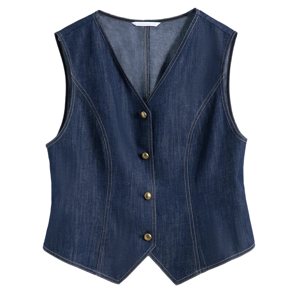DUSHU 2025 Summer Plus Size Women's Free Denim Vest & Jacket Set - Retro Casual Two-Piece Outfit for Street Chic