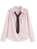 DUSHU 2026 Spring Women's Korean Style Loose Fit Long Sleeve Shirt - Academic Campus Casual Blouse with Comfortable Cotton