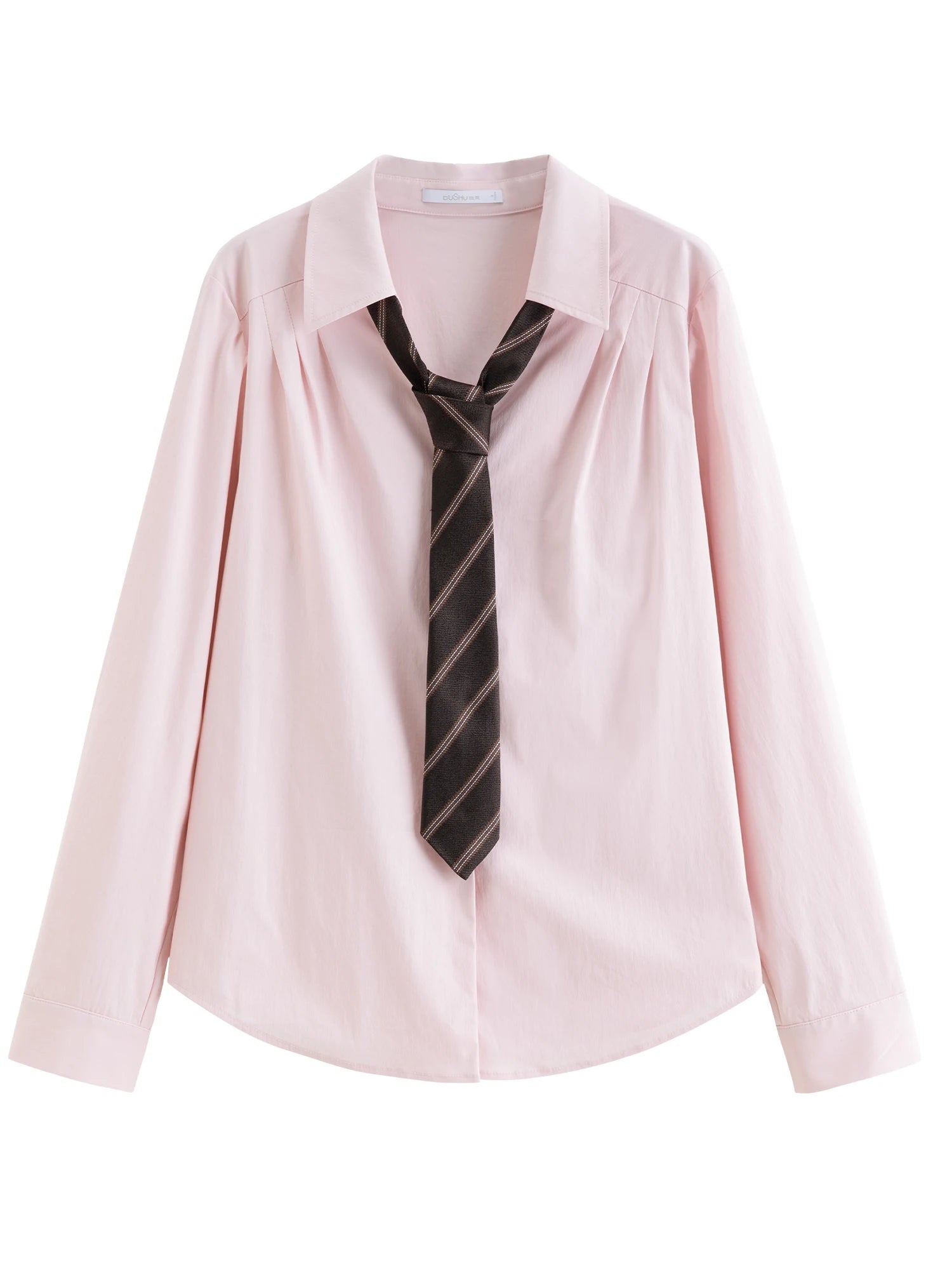 DUSHU 2026 Spring Women's Korean Style Loose Fit Long Sleeve Shirt - Academic Campus Casual Blouse with Comfortable Cotton