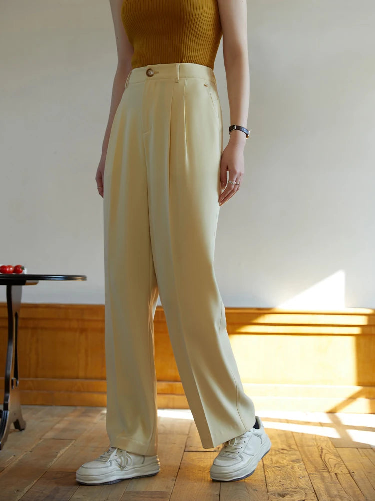 DUSHU Women Suit Pants Straight Wide Leg Trouser 2023 Spring Women Long Pant Office Lady Bottom Loose Pants For Women