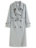 DUSHU Classic Khaki Double Breasted Long Trench Coat - Spring Oversized Lapel Coat with Belted Waist for Casual and Office Wear