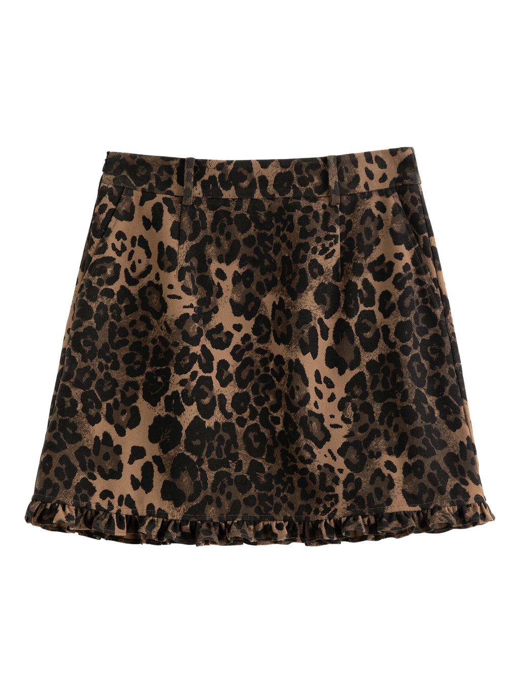 DUSHU 2025 Winter Women's Ruffle Trim Animal Print Short Skirt - A-Line Stretch Waist Mini Skirt for Casual and Date Nights