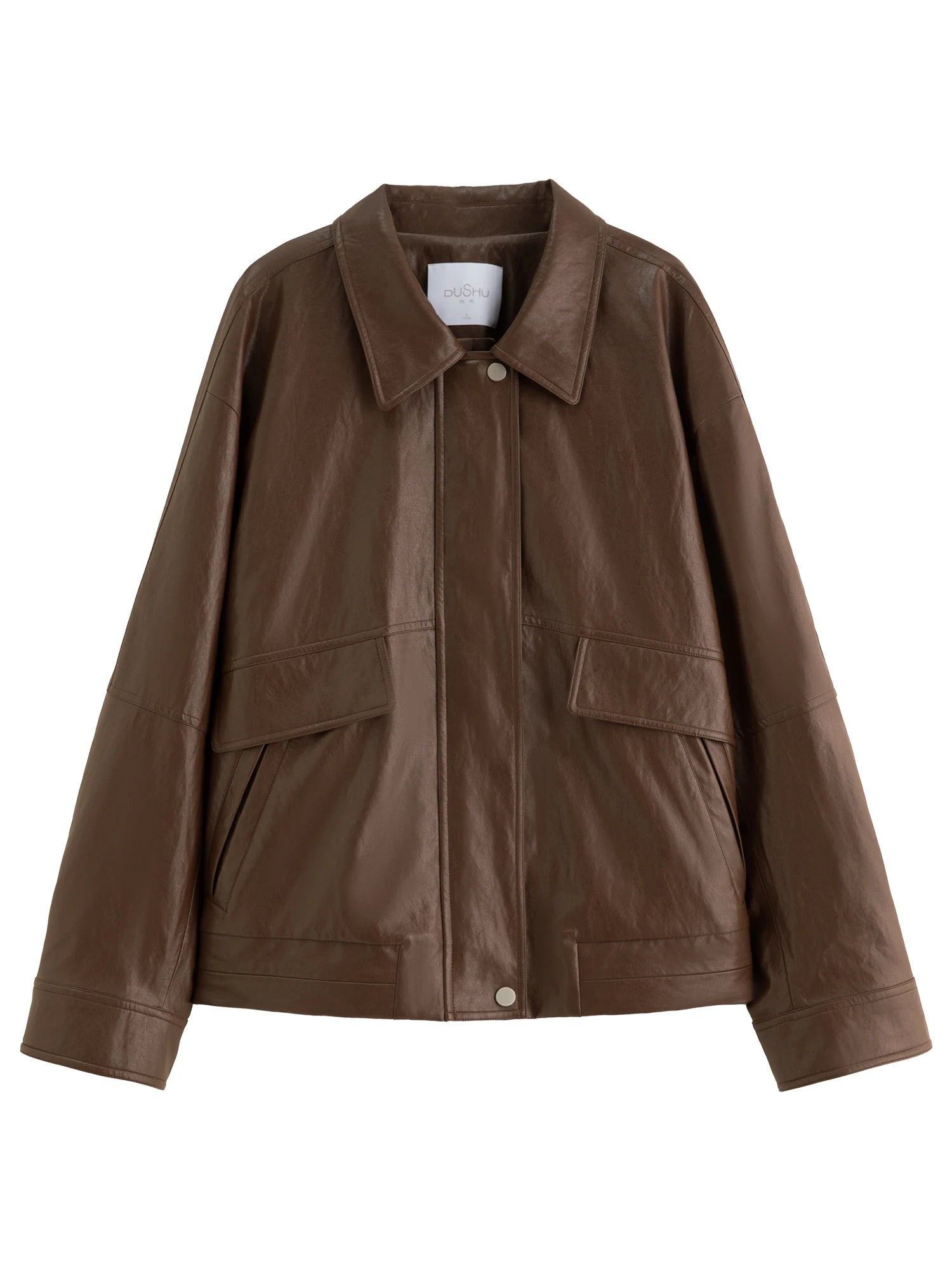 DUSHU Retro Edgy Vibe 2025 Women's Two-Tone Faux Leather Jacket - Vintage Inspired Cropped Biker Coat for Office Casual