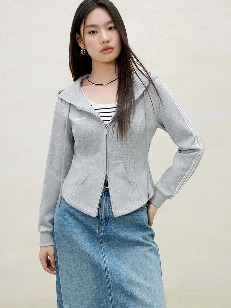 DUSHU Plus Size Women's Hooded Slim Fit Hoodie Jacket for Spring 2025 New Casual Double Zipper Top Loose Jacket 25DS81123