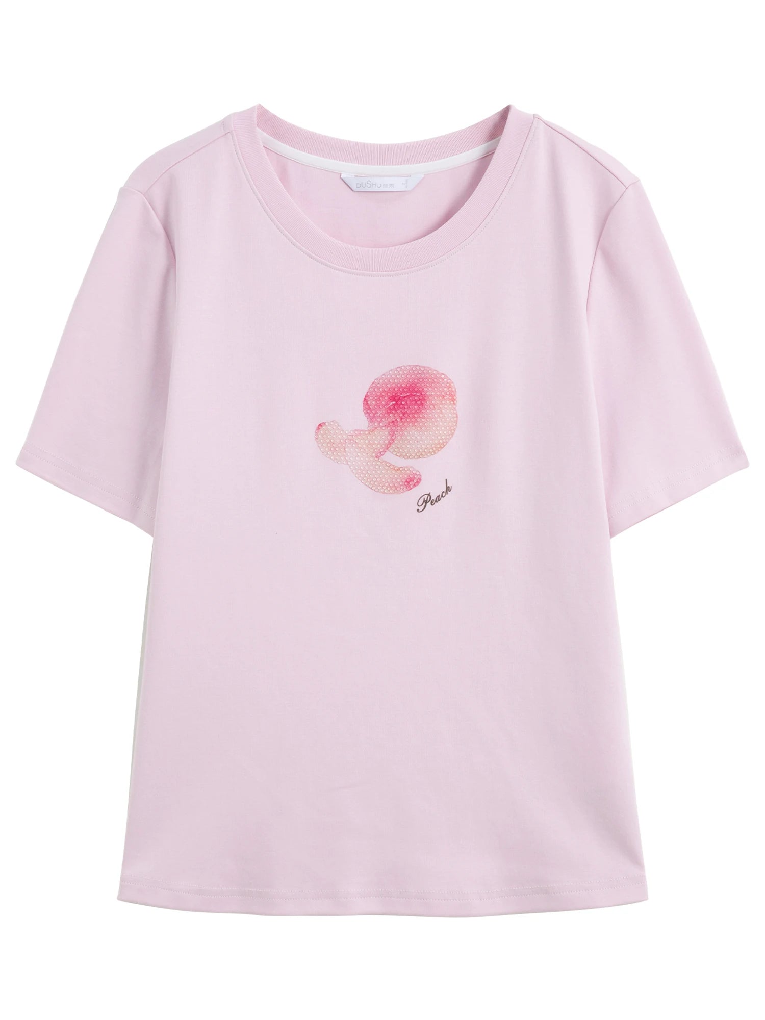 DUSHU 2025 Summer Women's Fruit Print Crystal T-Shirt - Dual-Tone Design & Breathable Cotton Blend for Casual Chic Style