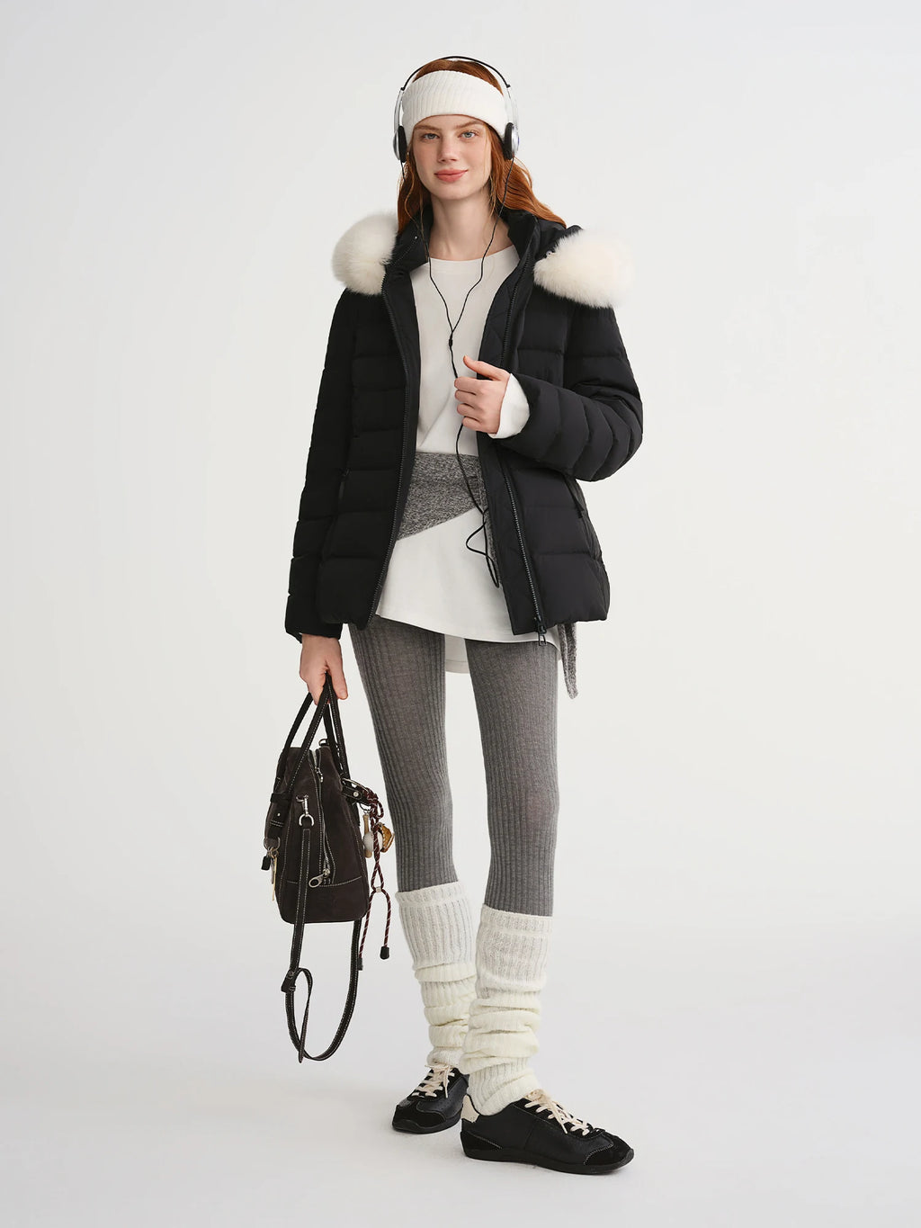 DUSHU Plus-Size 2025 Winter Hooded Down Jacket Women Slim Coats Korean Style Trendy Detachable Fox Fur Collar Simple Warm Ins