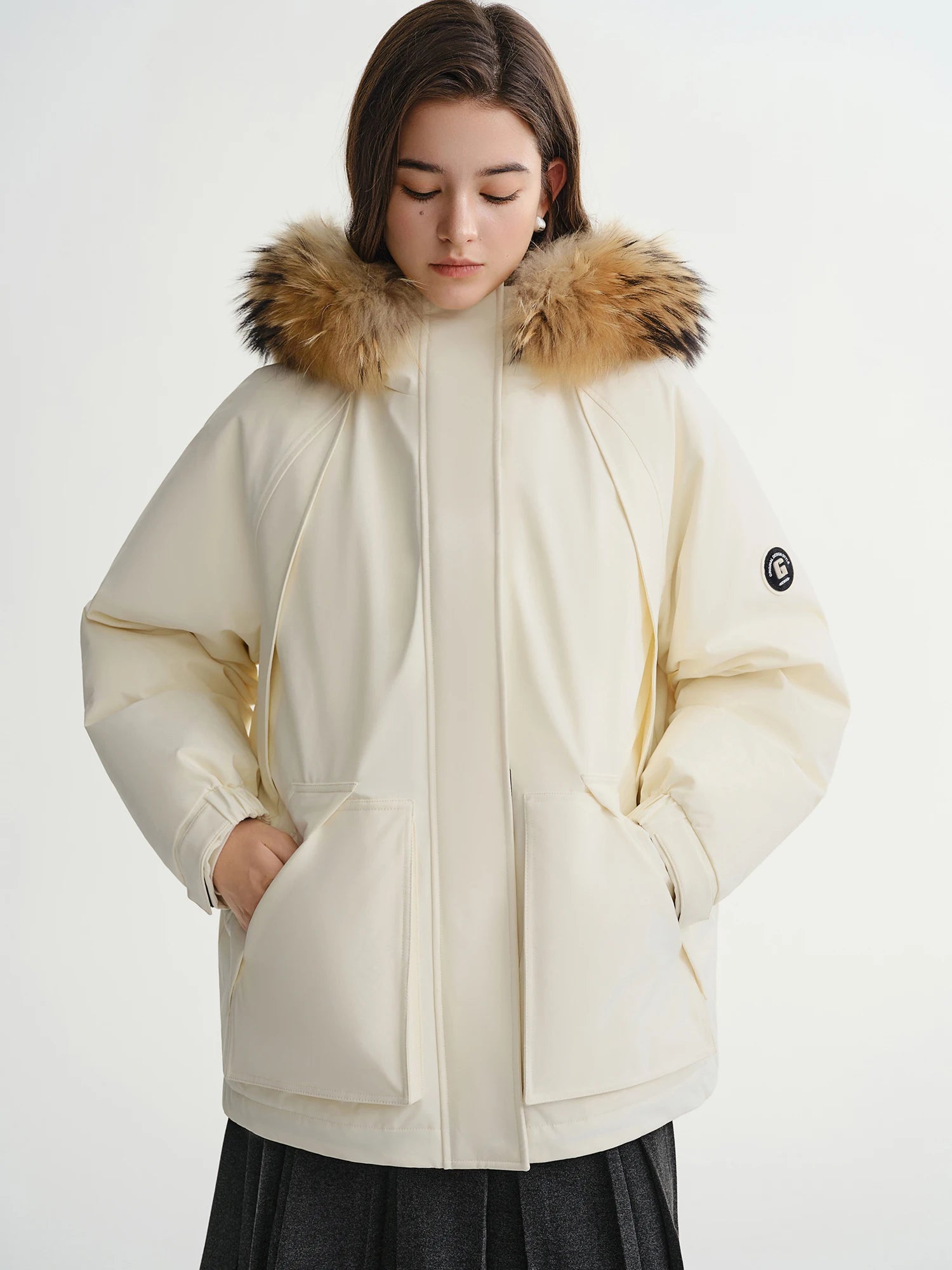DUSHU 2025 Winter Women's Utility Parka with Detachable Faux Fur Collar and White Duck Down Fill for Warm Winter Protection