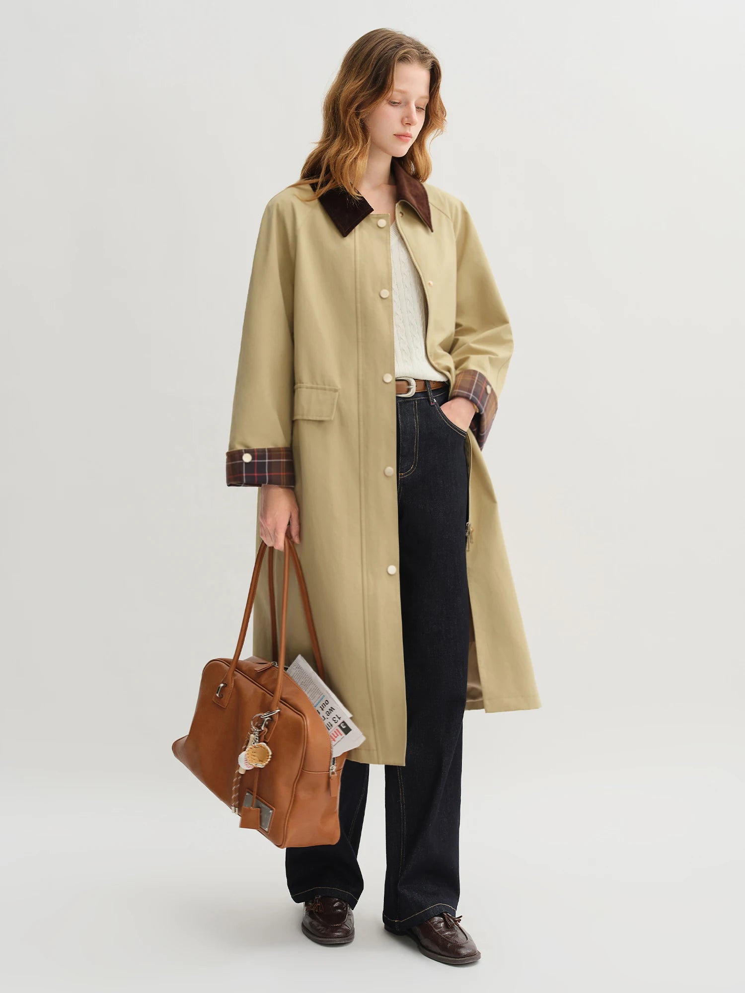 DUSHU Khaki Retro Barn Style Long and Short Trench Coat Autumn New Style 25DS83081+25DS83082