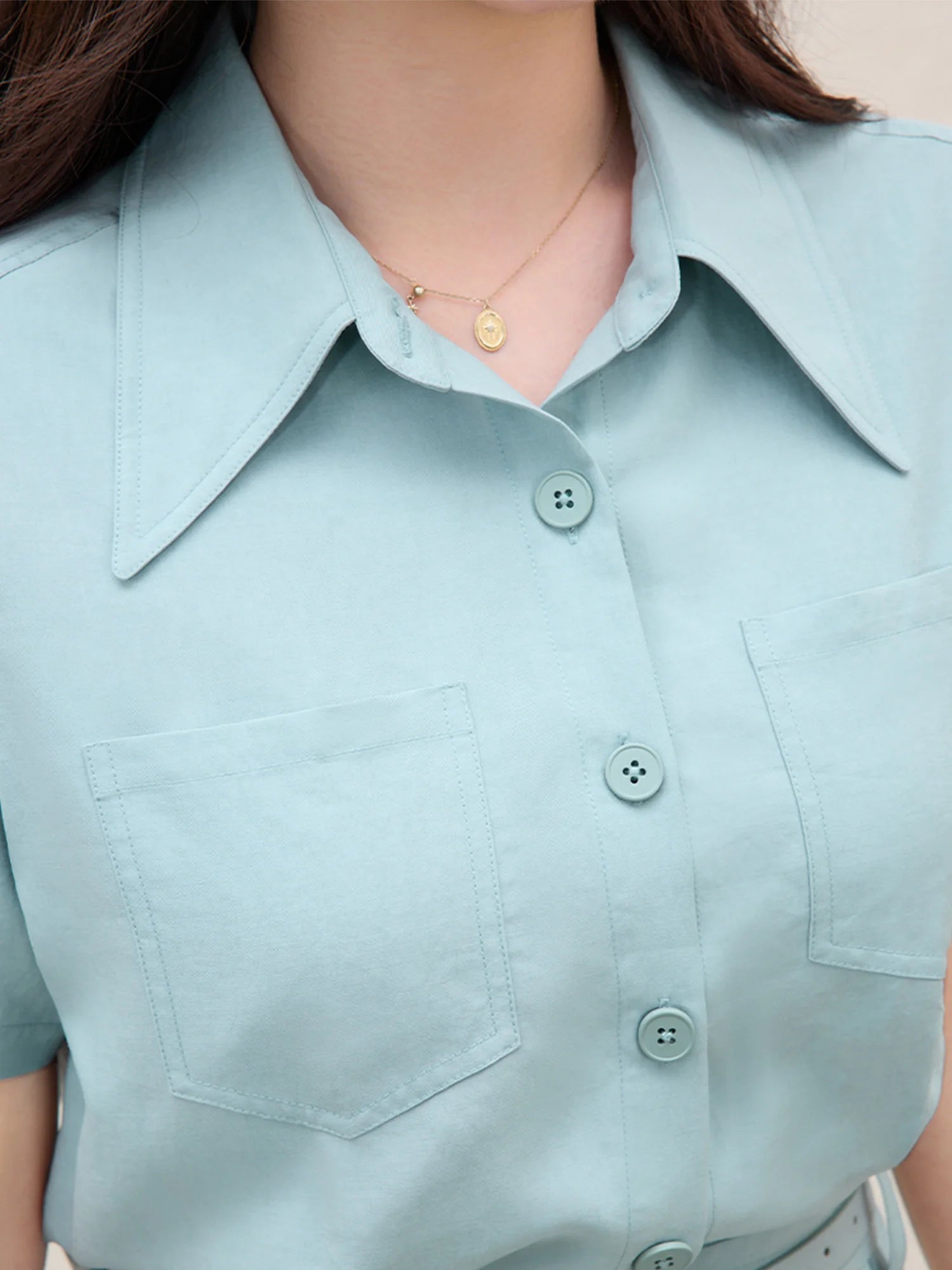 DUSHU Plus Size Women Simple Commuter Shirt Dress 2025 New Arrival Design Lyocell Versatile Casual Blue Long Dress 25DS82498