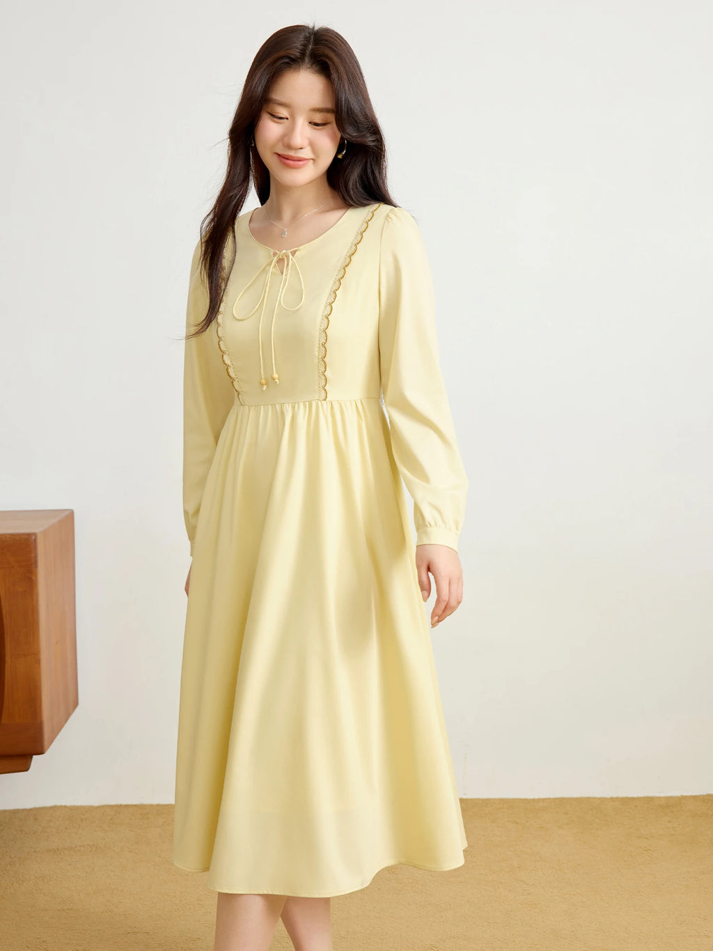 DUSHU Women Vest Dress Sets French Style 2025 Spring New Yellow Long Sleeve Dress Female Vest Coats 25DS81251+25DS81305