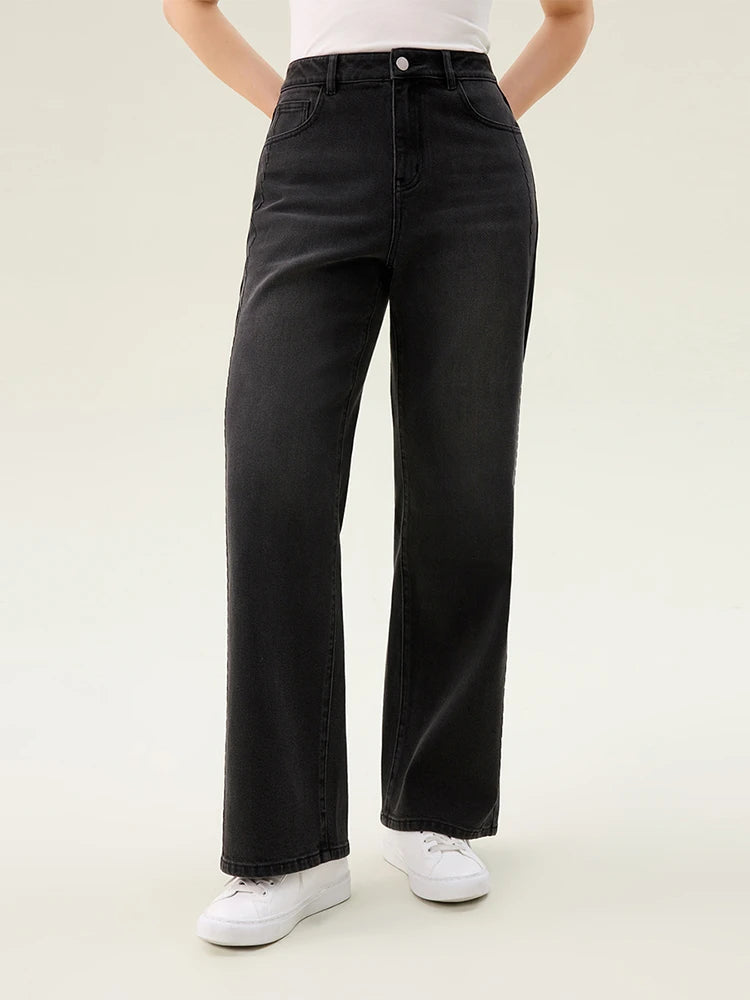 DUSHU【2 version】Women Cotton Elastic Jeans 2025 Spring Black Commuter All-Match High Waist Blue Jean 25DS81165+25DS81129