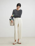 DUSHU 【2 Colors】Three-proof Fabric Women Tapered Jeans Denim White Retro Pleated Design Female Cropped Jean 24DS81133